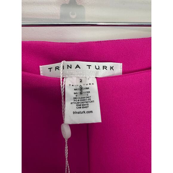 NWT Trina Turk Women sz 2 Carine 2 Pant HOT PINK Workwear Cropped Slit MSRP $248 - Picture 8 of 15